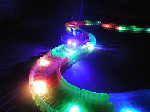 HKA 220 Pieces (11 feet) Magic Led Tracks Car and Light Set Glow in Dark Racing for Kids Amazing Racetrack Great Christmas Gift