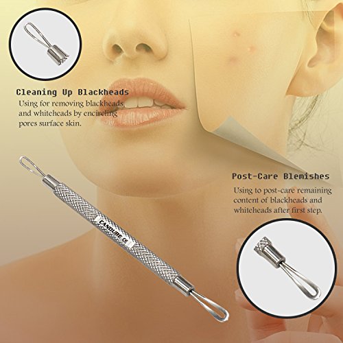 CANDURE® - Professional Blackheads Whiteheads Remover Extractor Facial Tool -Flat and Round Wired Ends - Stainless