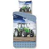 good morning Parure de lit 2 pièces Housse de couette 135 x 200 cm Taie d'oreiller 80 x 80 cm Good Morning Tracteur 2050.44.02 Vert