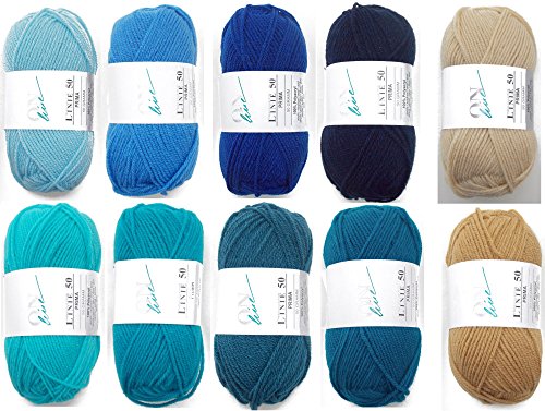Wollpaket bunt mit 500 g Wolle 100% Polyacryl * 10x 50 g zum Häkeln, Stricken und Basteln * Bastelwolle Häkelwolle Strickwolle * Farben wie abgebildet