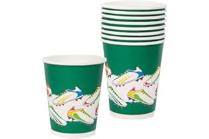 Talking Tables Football Cups - Pack of 8 Recyclable and Disposable Kids Party Tableware for Birthday, FIFA, England, Euro, Soccer Pitch, Green