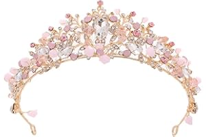 SUNSK Princess Tiara Pink Crystal Tiara Pearl Costume Crown Children's Crown Headband Bridal Wedding Hair Accessories Girls Fancy Dress Party Accessories, Crystal, Pearl