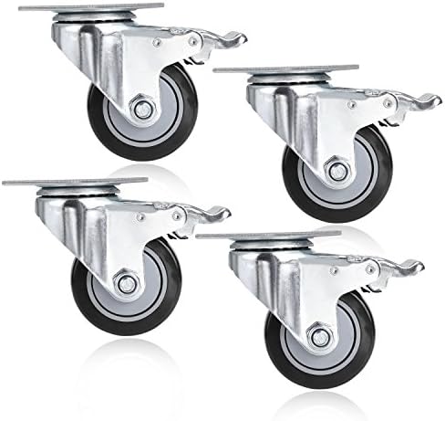 Modrine 3 PVC Shopping Cart Wheels With Brake Transport Castors Beach Chair Castors Swivel Heavy Duty Casters – Set of 4, Load Capacity 1200 LBS, black