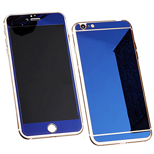 Front+Back Mirror Effect [Full Coverage] Tempered Glass Screen Protector for Apple iPhone 6 / 6S 4.7 inch - Yihya Premium 9H Anti Scratch Full Edge to Edge Protection Protector Film - Blue