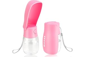 JOPHEK 300ML Botella de Agua para Mascotas, 180°Plegable Botellas de Agua para Perro Gato con Botón de Bloqueo y Filtro de Carbón Activado para Acampar a Pie Todos los Días Rosa