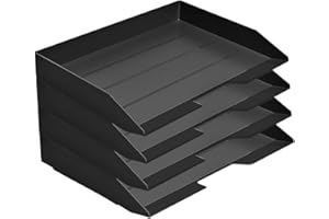 Acrimet Bandeja de Papel Apilable, Organizador de Cartas y Papeles en Plastico de Carga Lateral para Oficina (Color Negro) (Paquete de 4 unidades)