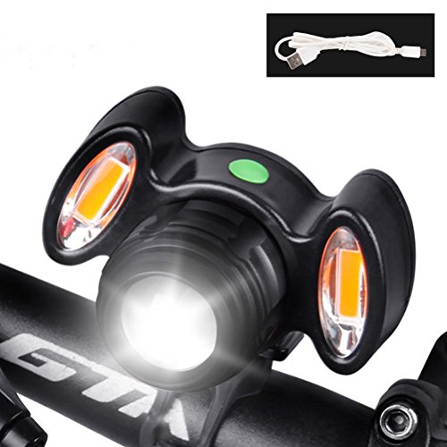 Skjind - Faro anteriore della bici, super luminoso, LED, ricaricabile, luminosità regolabile, 4 modalità, impermeabile IPX-6, Nero 