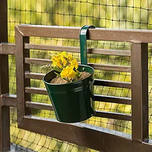 ExclusiveLane Emerald Green Garden and Balcony Decorative Metal Hanging Railing and Table Flower Planter Pot
