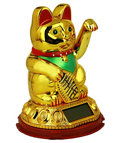 HAAC Solar Winkekatze Katze GLÜCKSKATZE Glücksbringer 13 cm Farbe gold / rot - 2