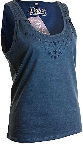 Dales Collection Ladies Scoop Neck Laser Cut Detail Sleeveless Vest Top - Navy - Size 12