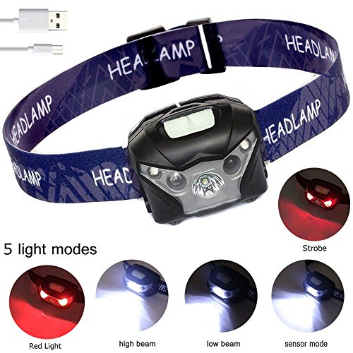 Camping sunnymi Go Outdoors Induktion Scheinwerfer，Head Torch LED Licht wiederaufladbarer USB Laufender Camping Lesen (Blau, 64 * 38 * 50mm)