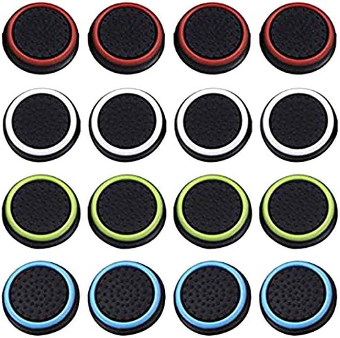 Vanproo 16Pcs Wireless Controllers Silicone Thumb Grip Stick Cover, Game Remote Joystick Cap for PS4 Dualshock 4/ PS3 Dualshock 3/ PS2 Dualshock/Xbox One/Xbox 360, Black/Blue, Red, White, Green