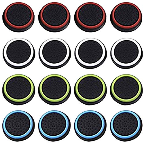 Vanproo 16Pcs Wireless Controllers Silicone Thumb Grip Stick Cover, Game Remote Joystick Cap for PS4 Dualshock 4/ PS3 Dualshock 3/ PS2 Dualshock/Xbox One/Xbox 360, Black/Blue, Red, White, Green
