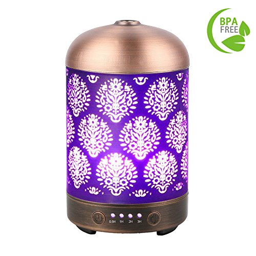 Aromatherapie COOSA 100ml Standard Ultrasonic aroma diffusor Essential Oil Diffuser Papier-geschnittene Fenstergrills Designed EU Plug Standard Cool Aroma Nebel Luftbefeuchter mit 7 bunten LED-Licht für Haus & Büro (Bronze) - 2