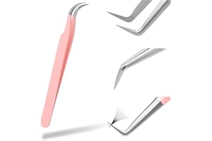 ‎FADVAN Unabhängige Pinzette Wimpernverlängerung, Rosa Edelstahl Gebogene Spitze Professionelle Wimpern Pinzette Gestreift FADVAN(Biegen mit Kleinem Winkel)