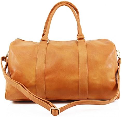 MENS LADIES WOMANS FAUX LEATHER HOLDALL TRAVEL GYM SPORTS FLIGHT OVERNIGHT BAG HAND LUGGAGE (Tan)