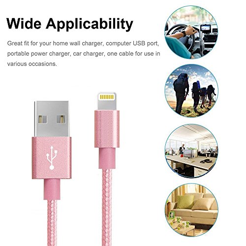 Nylon iPhone Lightning Ladekabel-[Lebenslange Garantie]-TUOYA Nylon Apple iPhone Lightning to USB3.0 Datenkabel, Hi-Speed Sync und Schnelles Lightning Ladekabel Syncwire mit 8 Pin Aluminium Steckerr für Apple iPhone 7/ 7 Plus/ 6s/ 6s Plus/ 6/ 5/ SE/ iPad Air/ iPad 4/ iPad mini/ iPod nano 7/ iPod (2pack-9,9ft/3m, Pink) - 6