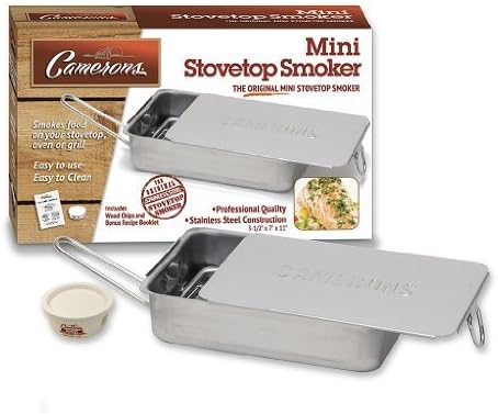 Stovetop Smoker - The Original Camerons Gourmet Mini Stainless Steel Smoker with Wood Chips - Works over any heat source, indoor or outdoor by Camerons Products