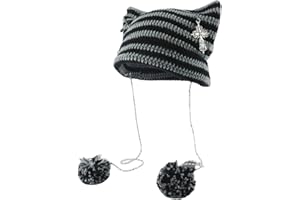GUYOMM Grunge Beanies Crochet Knitted Hats for Women Girls Fox Cat Ear Goth Emo Alt Y2K Accessories Grunge Clothes Black