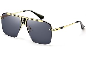 SHEEN KELLY Gafas de sol retro de gran tamaño para hombres y mujeres Gafas de sol cuadradas sin montura Gafas de sol con parte superior plana Vintage