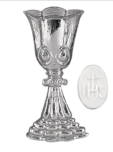 Kerzen Verzierung / Wachsmotiv Kelch mit Hostie silber 6 cm - 9629 - für Kommunionkerzen zum verzieren und basteln