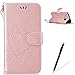 Price comparison product image Feeltech for Samsung Galaxy S6 Flip Case Embossed Heart Butterfly Pattern Premium Ultra Slim PU Leather Wallet Cover [1 Stylus Pen] Magnetic Closure Stand Card Slots Folio Book - Rose Gold