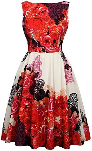 [Deal of the day] Creti women’s Summer Sleeveless Floral Print Red Back V Neck with Waistband Vintage Dresses