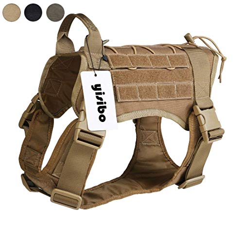 yisibo Arnés Táctico del Chaleco del Perro, sin Tirador Chaleco Impermeable del Perro-Arnés de Entrenamiento MOLLE-con Mango del Controlar de la Comodidad para Perros Medio/Grande(Marrón,X-Large)