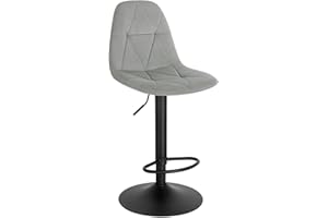 ‎LESTARAIN Lestarain Barhocker, Tresenhocker, Bistrohocker, Design-Hocker mit Rückenlehne, höhenverstellbar, 360° Drehhocker, Barstuhl mit Samtbezug, aus Metall, Sitzhöhe 60-81 cm, hellgrau, LBAI64002-1