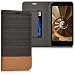 Produktbild kwmobile Hülle für bq Aquaris U Plus - Bookstyle Case Handy Schutzhülle Textil mit Kunstleder - Klapphülle Cover Anthrazit Braun