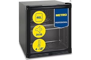 METRO Professional Minibar vitré/Réfrigérateur GPC1046, verre/acier inoxydable, 43 x 48 x 51.5 cm, 46 L, froid ventilé, noir