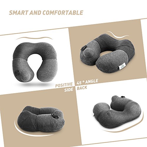 Plemo Reisekissen Aufblasbares Nackenkissen Nackenhörchen mit ergonomischer Stützfunktion, Baumwolle Bezug, patentiertem Aufblastechnik und Tragetasche für Büro, Reisen und Badewanne - 4