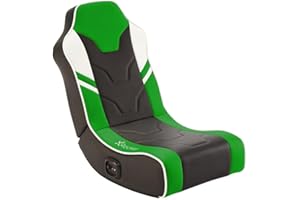 X-Rocker Shadow Gaming Chair for Kids and Juniors, 2.0 Audio Floor Rocker, Low Folding Rocking Seat with 2 Stereo Sound Speakers, Padded Foam Gaming Seat for Children for XBOX, PS4, PS5 Switch - GREEN