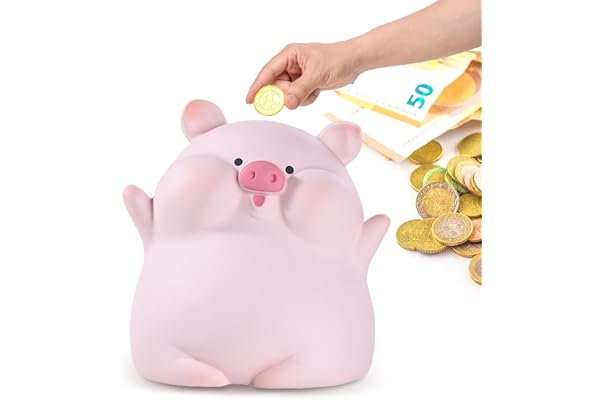 Lyckogris spargris, söt spargris med öppning sedlar, sparar myntdekoration presenter, födelsedagspresent för flickor, pojkar (gummerad spargris med utsträckta händer)