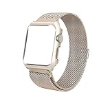 iTerk für Apple Bands mit Rahmen, Milanaise Mesh Loop Edelstahl Metall Ersatz-Armband Armband magnetisch Schnalle Schutzhülle Bumper fitfor iWatch Apple Watch Series 1/2/3, Retro Gold, 42mm