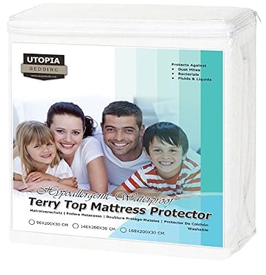 Utopia Bedding Protège-Matelas Imperméable Hypo-allergénique de Qualité Supérieure - Sans Vinyle - Couvre-Matelas Ajustée (140 x 200 cm)