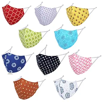 DFR Reversible Cotton Reusable Cloth Mask With Adjustable Ear Loop (Multicolor Without Valve Pack of 5) For Women Men