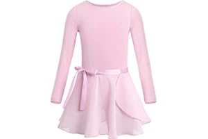 dPois Maillot Ballet para Niña Maillot de Danza Leotardo Manga Larga Disfraz Bailarina Vestido Tutú Traje de Ballet Gimnasia Yoga Básico Niña 2Pcs