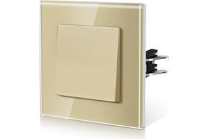 BSEED Lichtschalter Unterputz aus Glas,Normaler-Taste Schalter,Wechselschalter mit Krallen,Einfach Montage,10 Amp 250 V,NEU E-Serie,1 Fach 1 Weg,86mm Gold