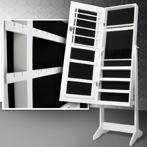 Miadomodo Schmuckschrank Standspiegel Spiegelschrank Schmuckregal mit Spiegel und Schlüssel in Weiß