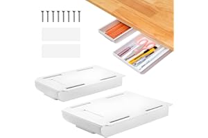 YZDZSW 2pcs Under Desk Drawer, Under Shelf Drawer, Stick on Desk Organizer for Home School Office(White)