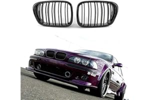 TOOWGM Negro brillante Capó delantero Rejilla de riñón Parrilla ABS Rejilla de parachoques delantero de doble línea para BMW E39 5-Series 525 528 1995-2004 (Black)