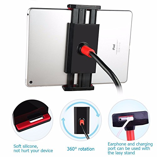 EasyAcc iPad Halterung Desktop-Ständer Schwanenhals Halter Flexibel Winkel verstellbar Handy/Tablets halterung 360 ° Drehen, Verlängerte 100 cm, Bolt Clamp mit Halterung für Apple iphone 6 / ipad Mini 3 / ipad Air 2 / Galaxy Tab 10.1 4 / Galaxy Tab A 9.7 / 8.0 und für 3.0-10.1 Inch Android Device (Schwarz/Rot) - 4
