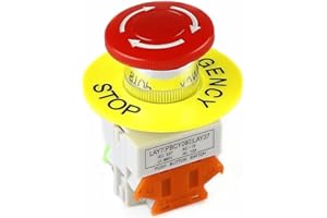 TECHZOCO Interruttore a Pulsante di Emergenza, Fungo per Arresto, Foro di Apertura 22 mm, NO + 1 NC DPST, 660 V 10 A
