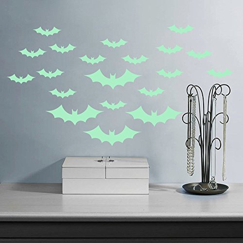 HYSENM verschiedene Bilder fluoreszierender umweltfreudlicher Wandsticker Aufkleber Leuchtpunkte im Dunkel leuchtend geeignet für Kinderzimmer Schlafzimmer, Fledermaus - 2
