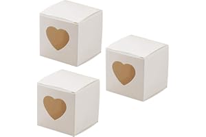 Yardwe 50pcs Candy Favor Box Paper Gift Candy Box with Heart-shaped Window Cookie Favor Boxes for Wedding Bridal Shower Birthday Party (White)