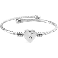 TNSRAY Bracciale lettera F con Cuore e Iniziale del Nome di Colore Argento, Bracciale a cavo lettera F Cuore, Iniziale del Nome, regolabile, donna, Regali per mamma, fidanzata, moglie, figlia