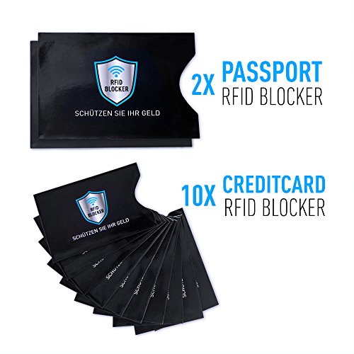 Preisvergleich Produktbild RFID Schutzhülle Kreditkarten – NFC Blocker und Ausleseschutz .:. 12 Blocking Hüllen für Kreditkarte, EC-Karte, Personalausweis, Bankkarte, Reisepass gegen Datenklau .:. 100% Datenschutz
