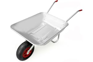 DENNY SHOP Crystals 65L Wheelbarrows Galvanised Steel (80L x 60W x 60H) cm, Wheelbarrow Home Garden Cart Trolley Heavy Duty Strong Wheel with Pneumatic Tyre, Colour (Silver)