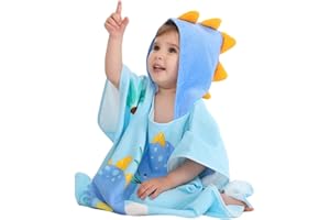 Hilmocho Poncho Toalla de Baño de Playa con Capucha para Niños Niñas Albornoz de Algodón con Capucha y Estampado Animal Toalla de Ducha de Piscina